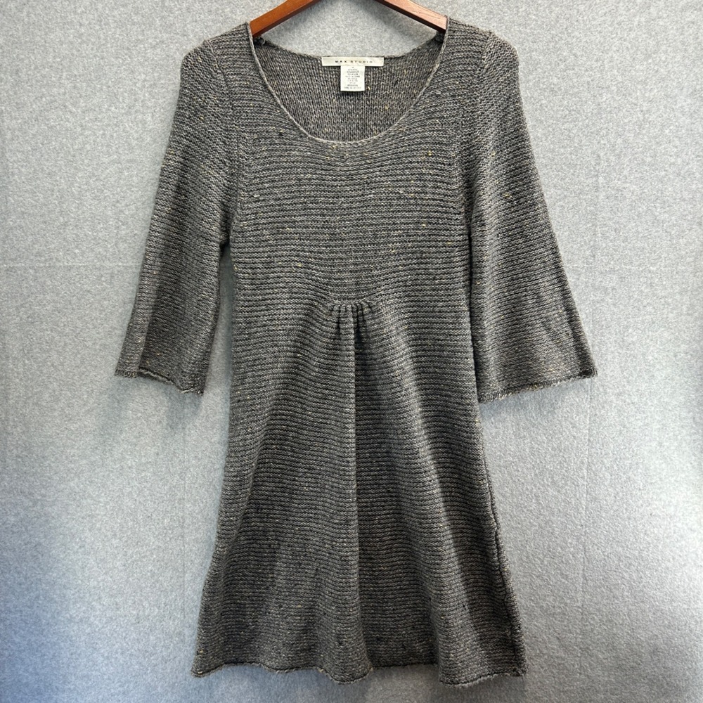 Max Studio Sweater Dress Gray Wool Blend Knit Minimalist Autumn Academic Size M